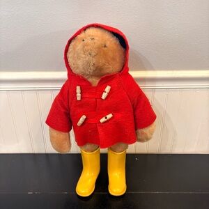 1977 Eden 18" 19" Paddington Bear Plush Red Coat Yellow Boots Light Blue Hat Vtg